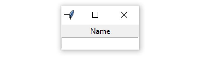 A Tkinter window containing an Entry widget withe Label "Name"