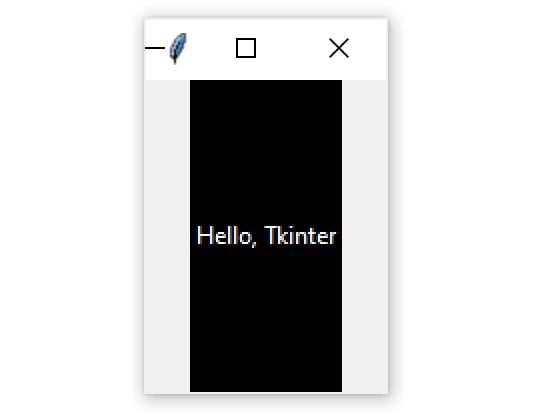 A Tkinter window containing a button with a black background and white text that reads "Hello, Tkinter"