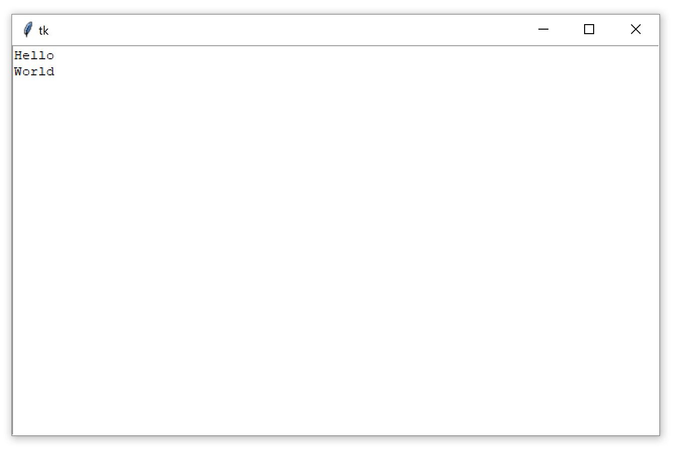 A Tkinter window containing a Text Box widget with the text "Hello World"