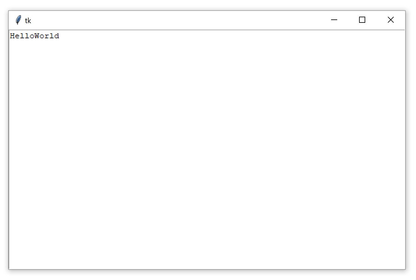 A Tkinter window containing a Text Box widget with the text "HelloWorld"
