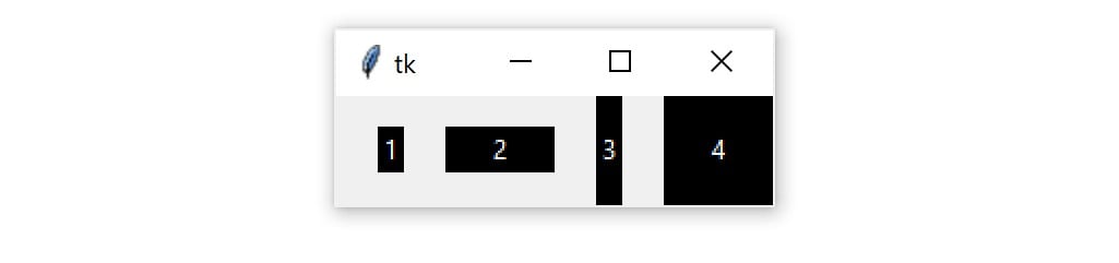 A Tkinter window with grid geometry manager and sticky used to fill horizontally, vertically, and along both axes.