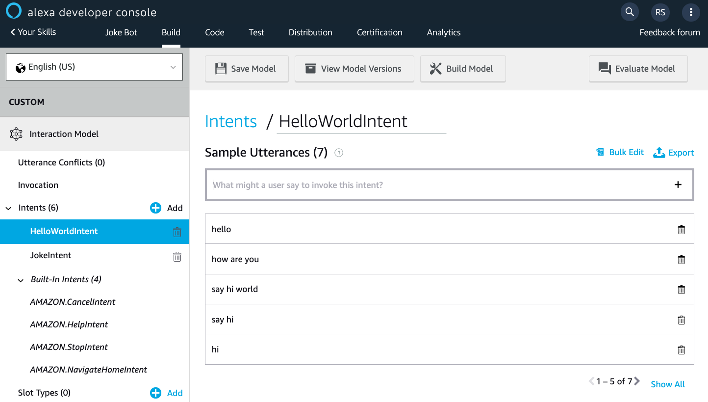 Hello World Intent Properties