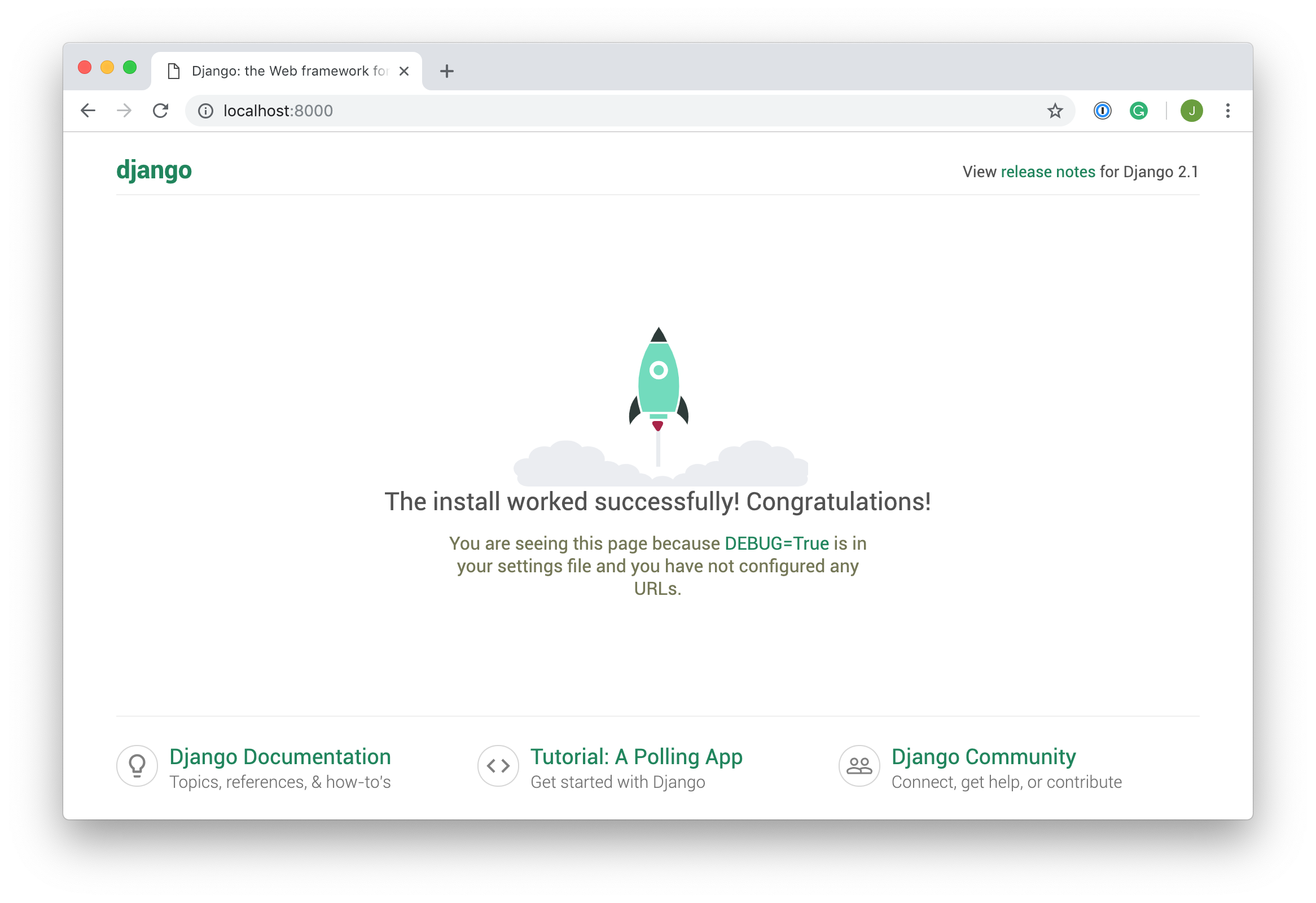 Initial view of Django site