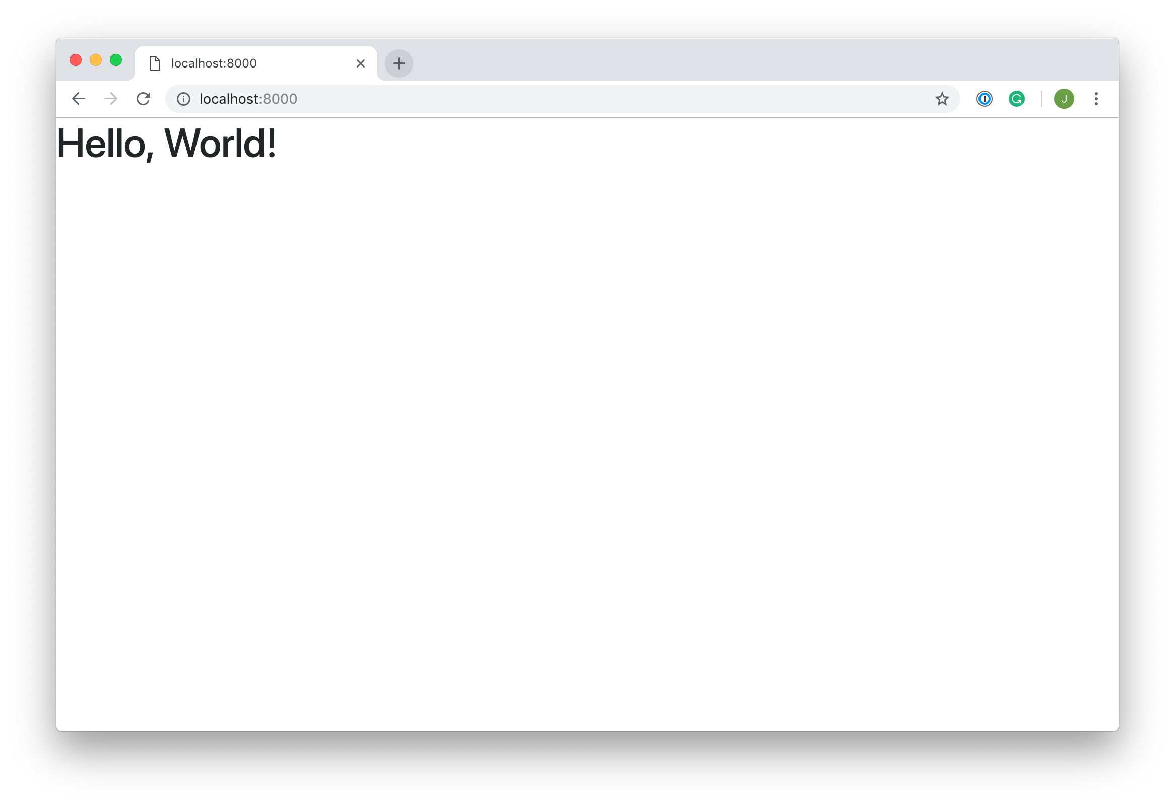 Hello, World! view of Django site with Bootstrap styles