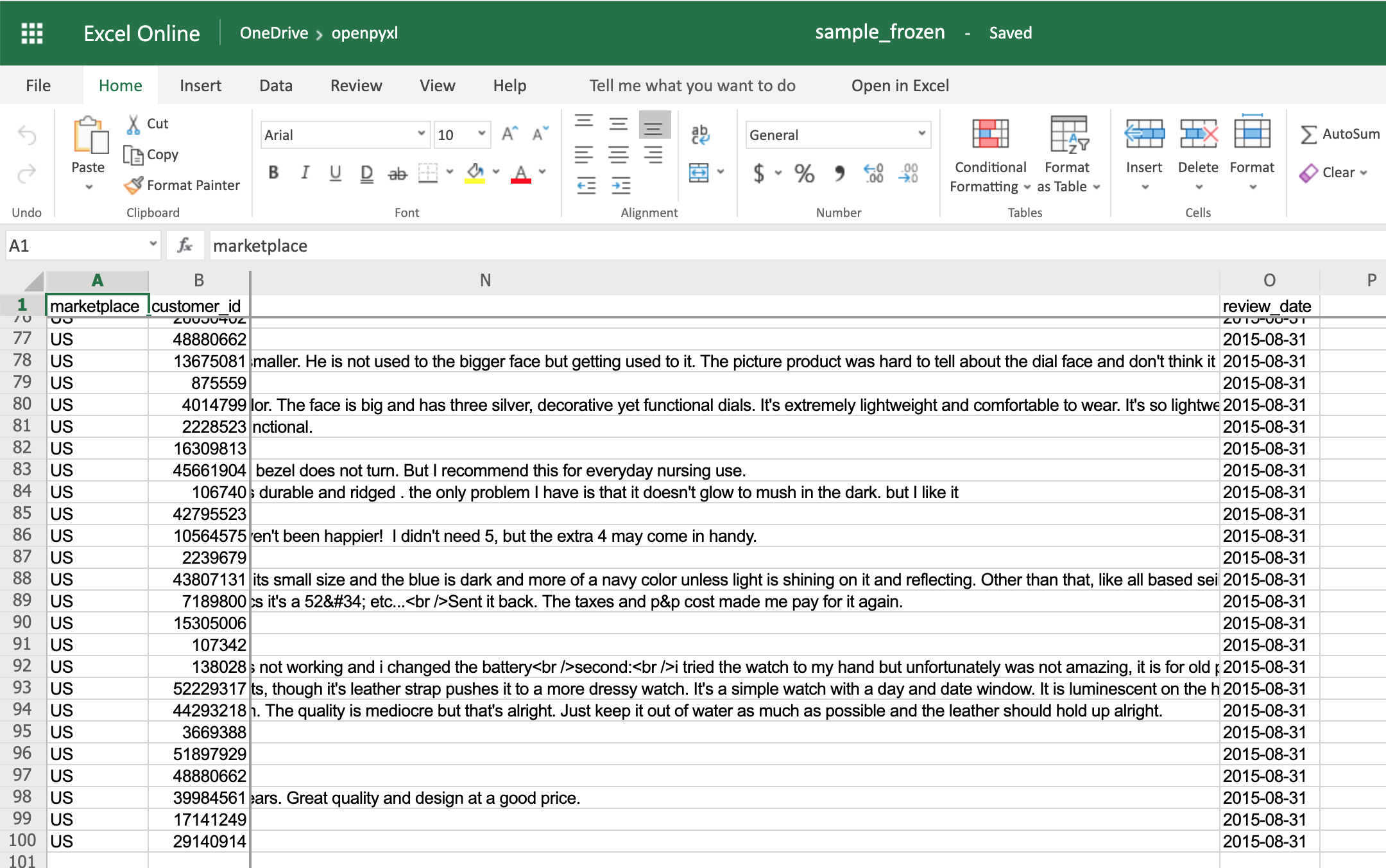 Example Spreadsheet With Frozen Rows and Columns