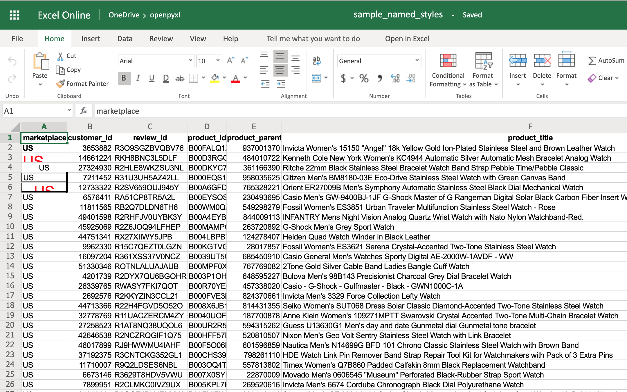 row data for excel practice