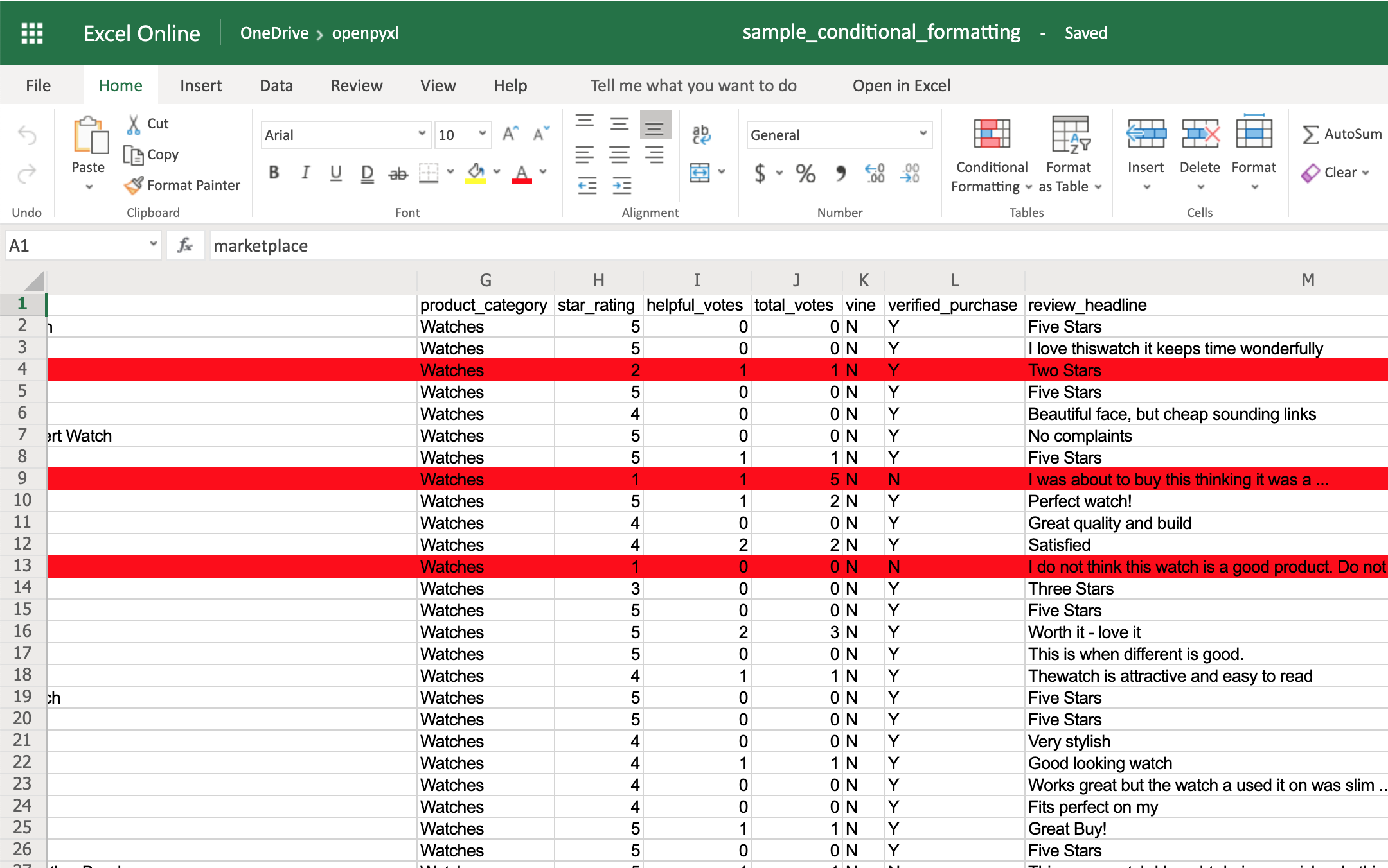 Example Spreadsheet With Simple Conditional Formatting