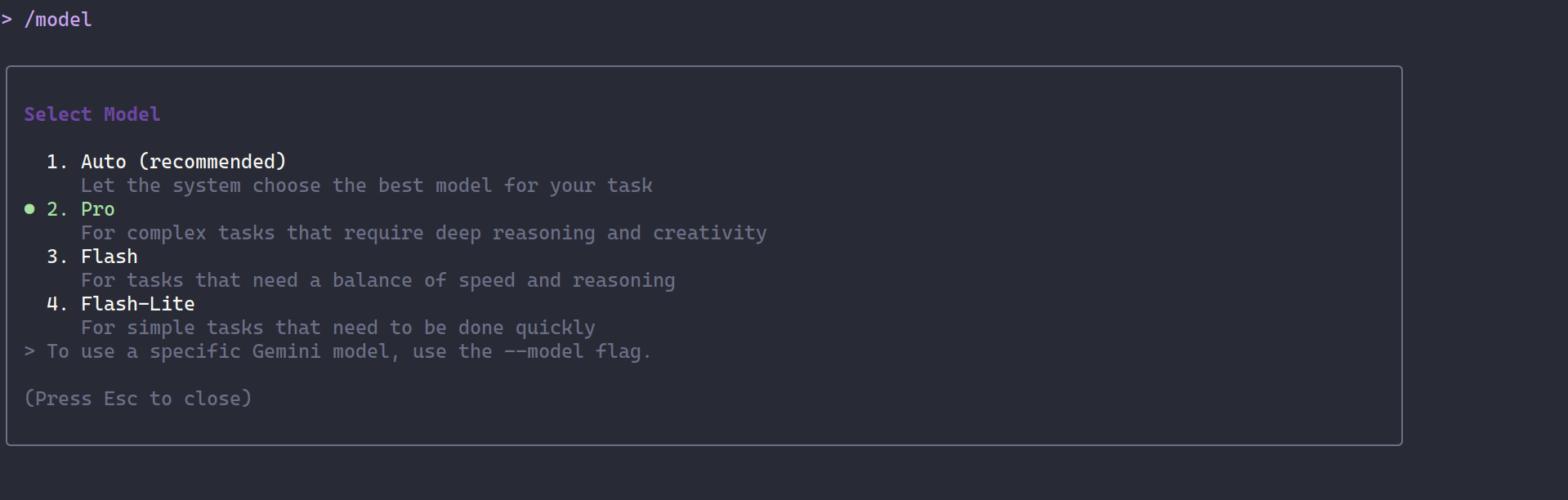 Gemini CLI Model Selector