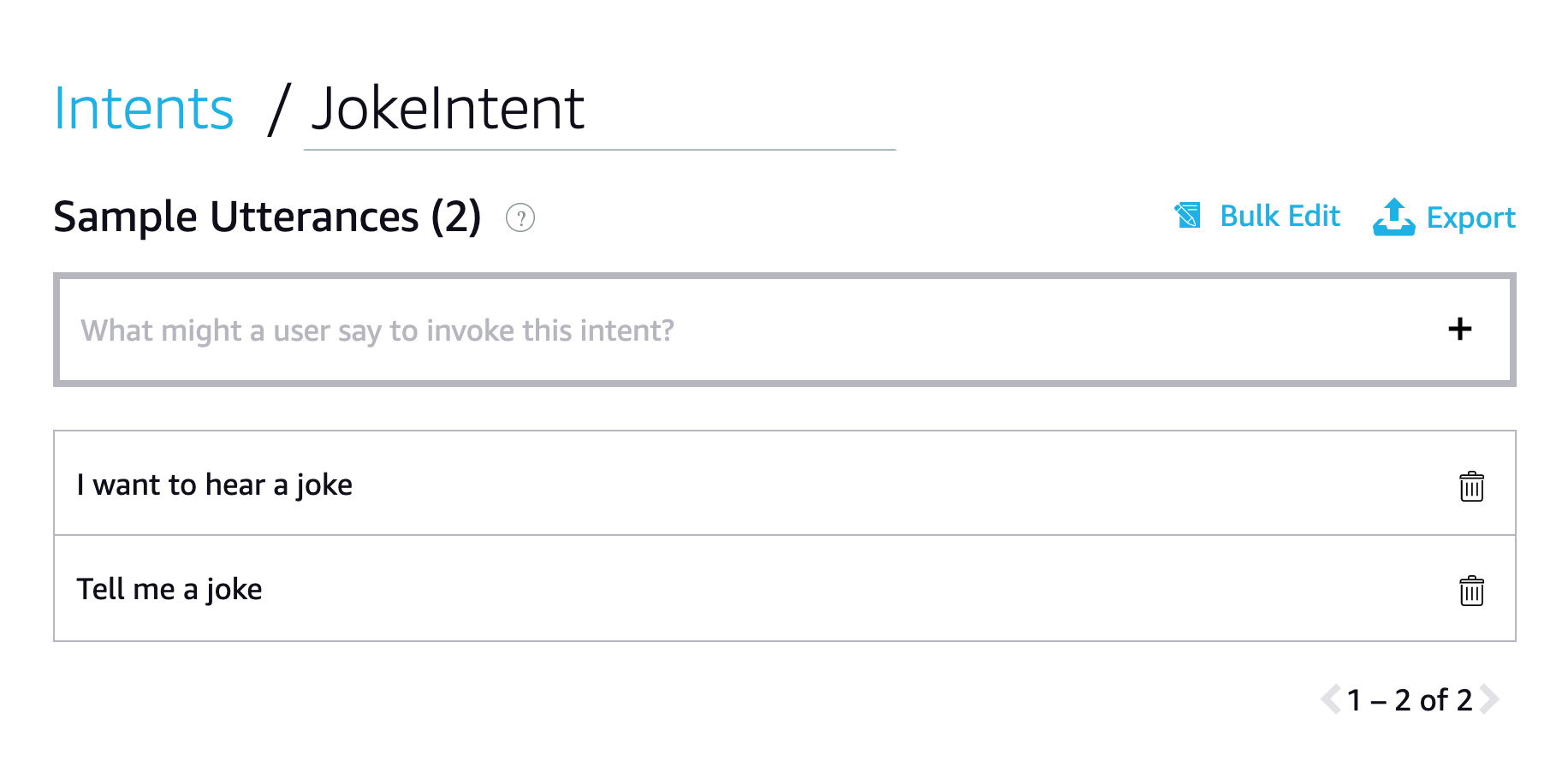 Add sample utterances for Intent