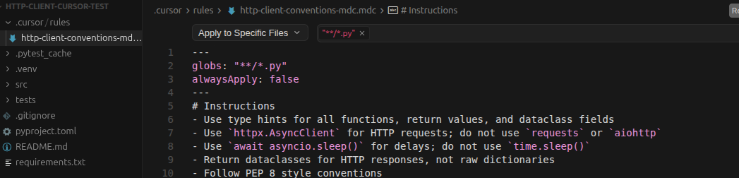 image showing Cursor's .mdc rule file