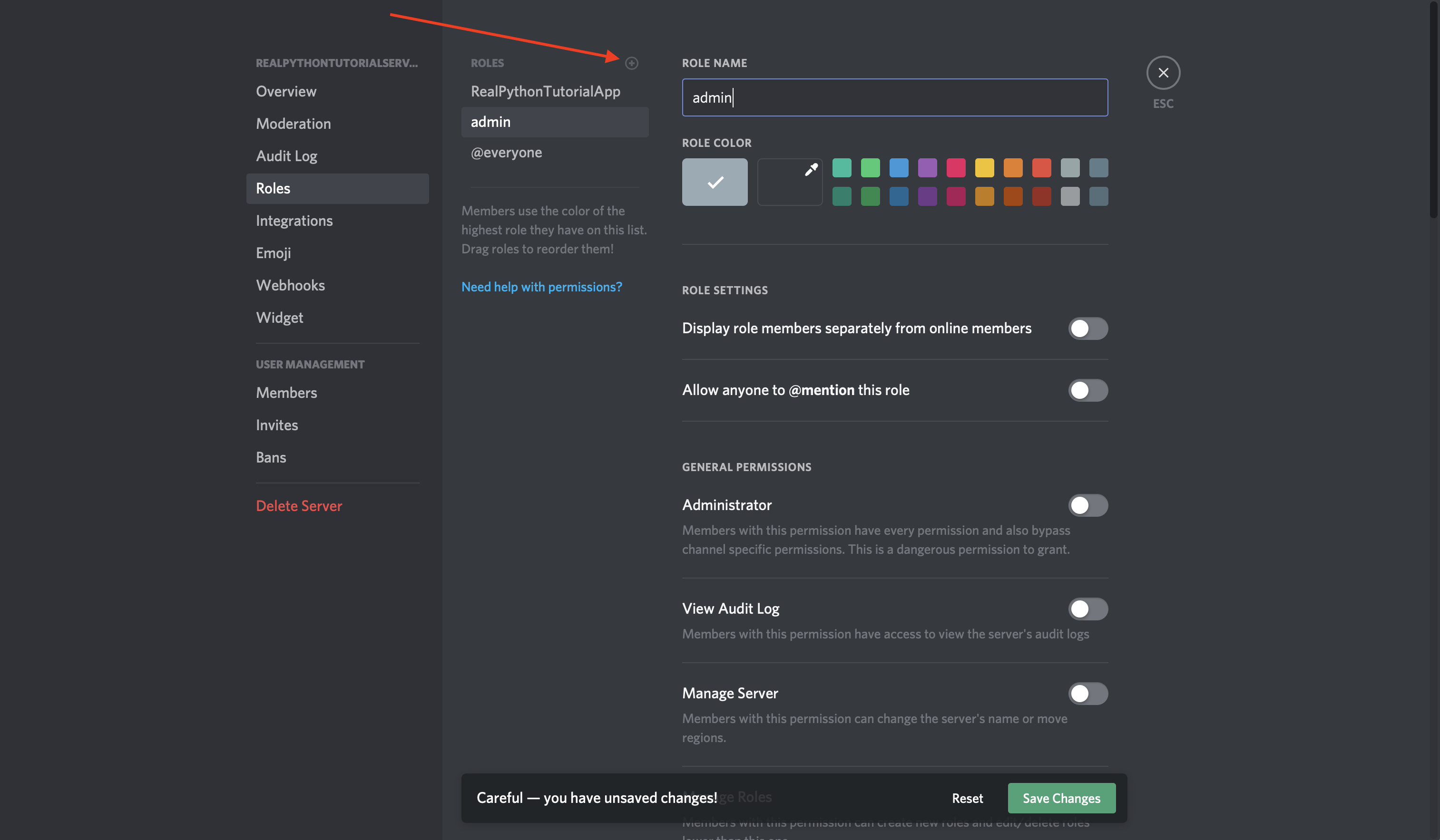 Discord: Create New Admin Role