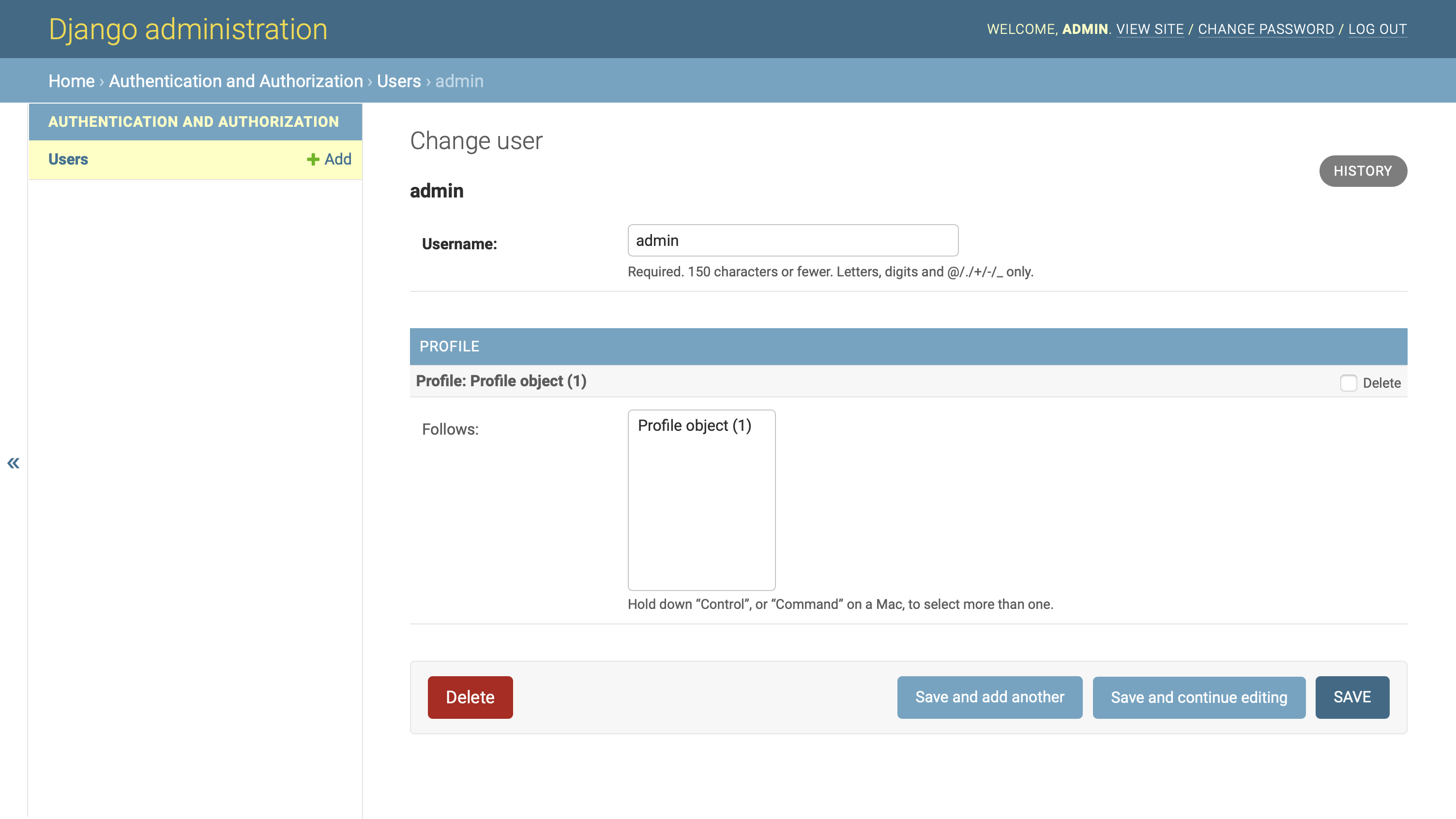 Django 管理界面中的用户更改页面将关联的 Profile 模型显示为 StackedInline