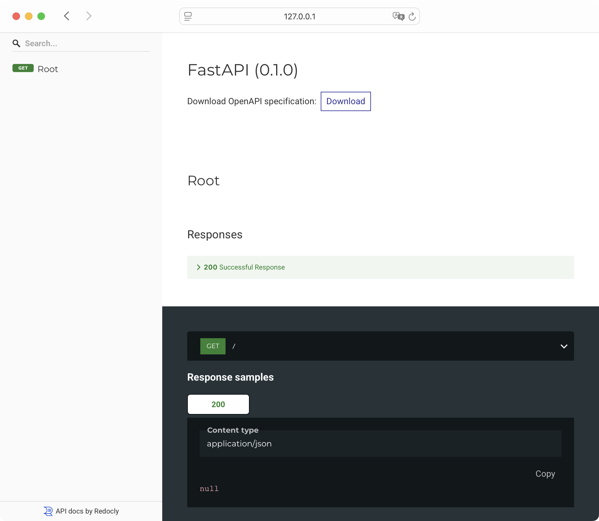 Interactive API docs provided by ReDoc