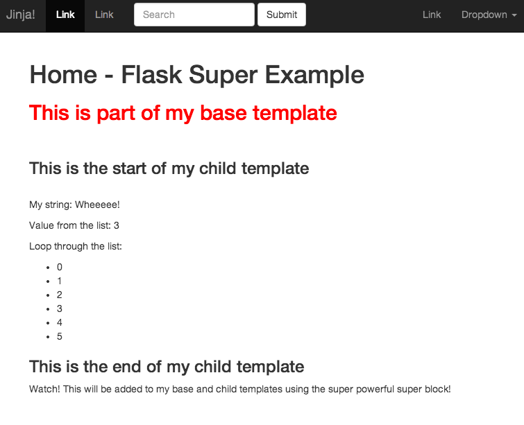 Flask + Jinja templating example showing a reusable navigation bar