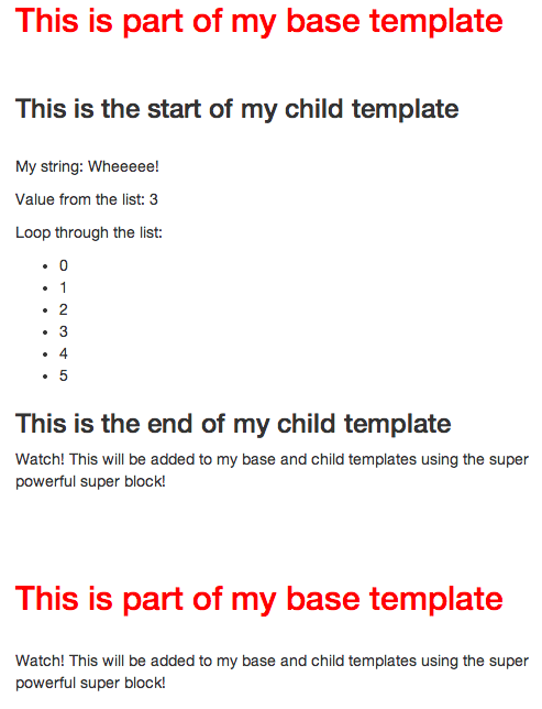 Jinja templating example defining a footer block – step 2