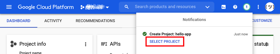 Screenshot showing the option to Select Project