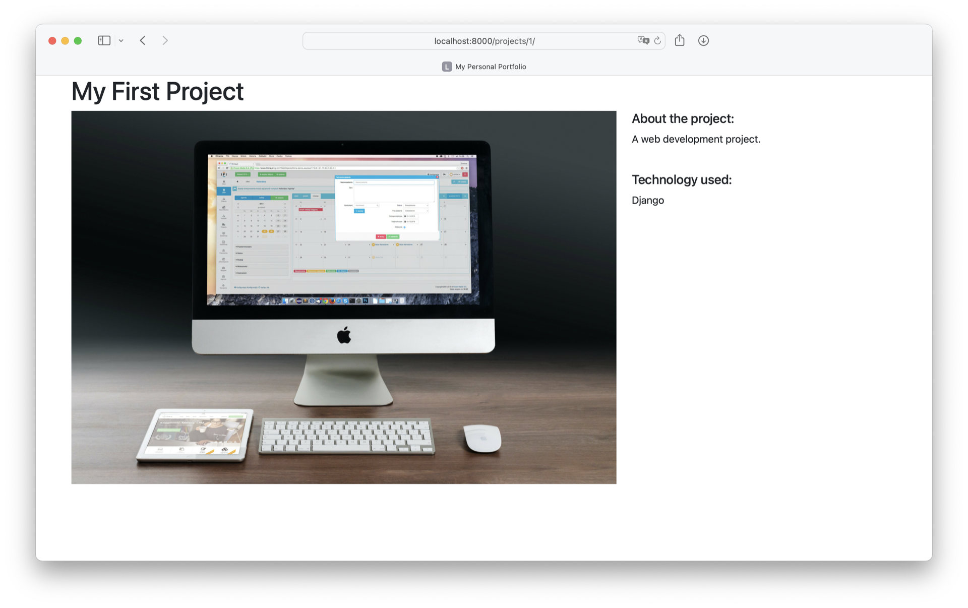 Project detail page with image