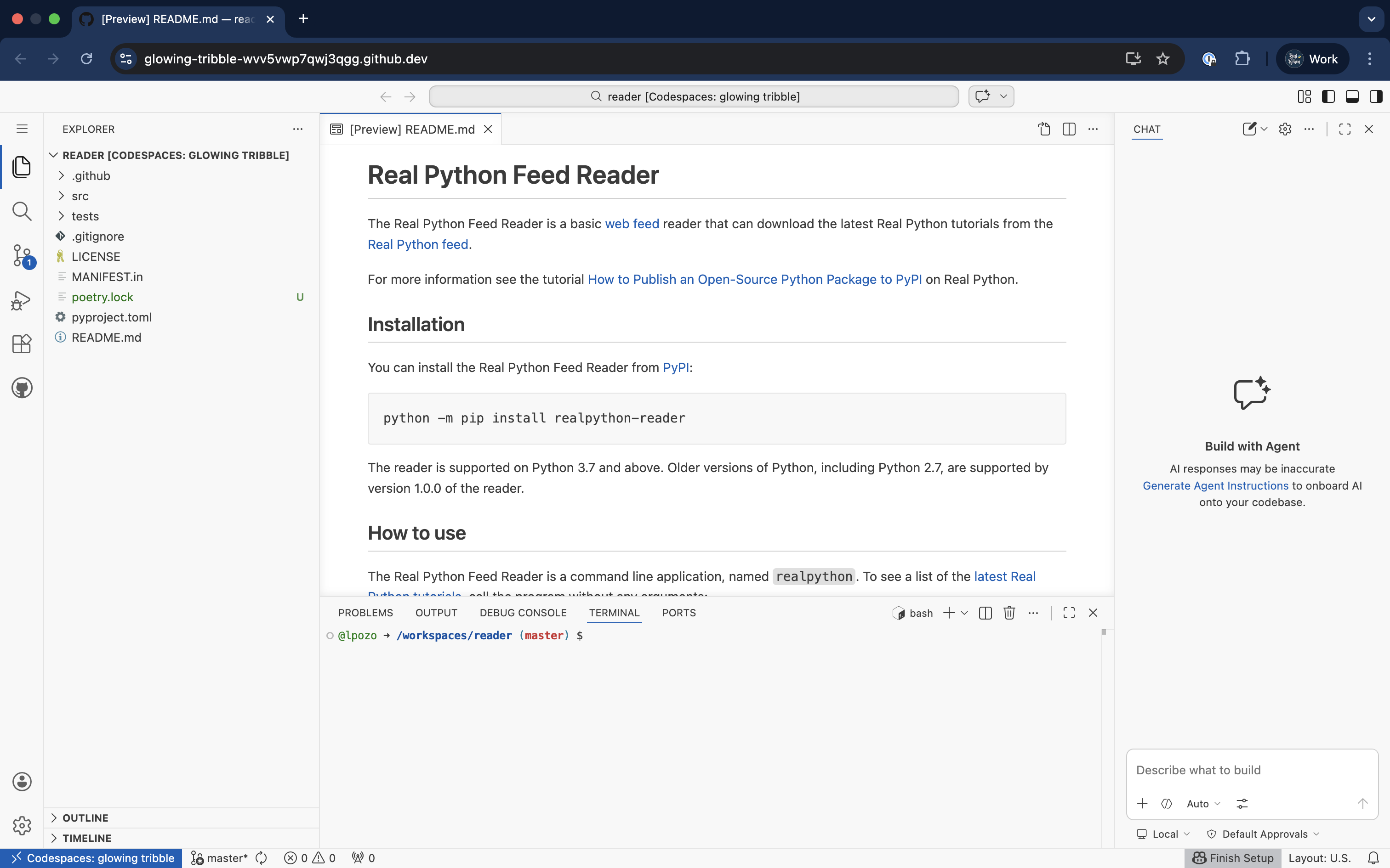 GitHub Codespace Interface