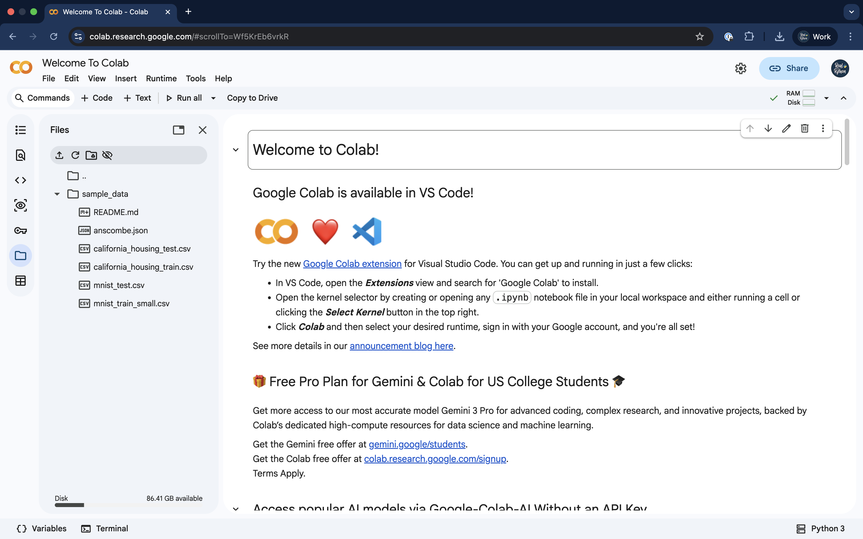 Google Colab Interface