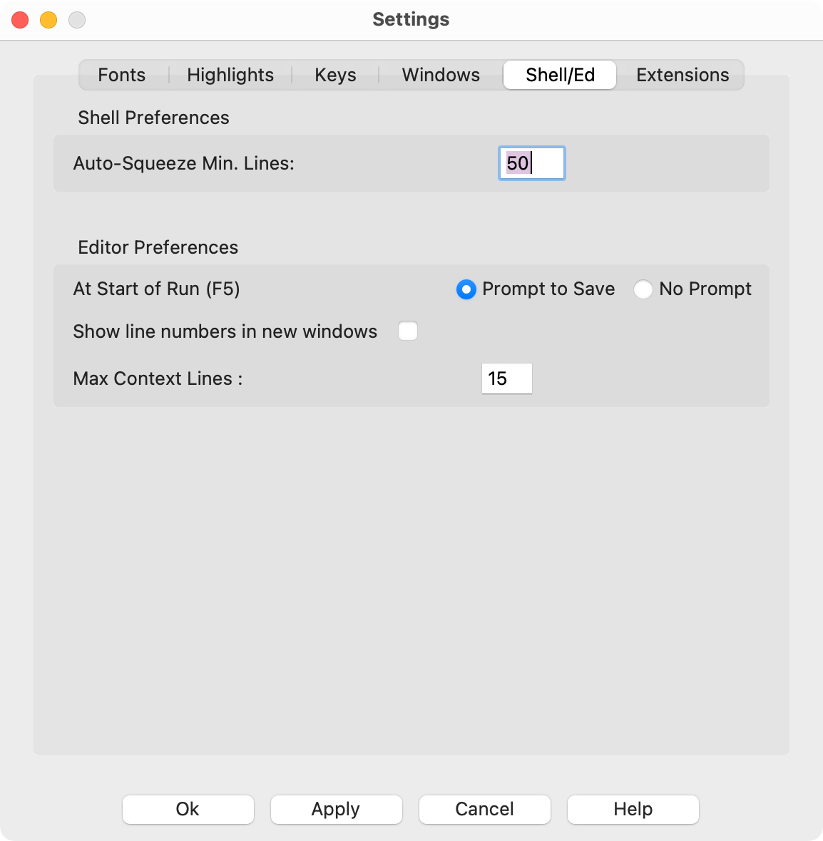 IDLE shell settings