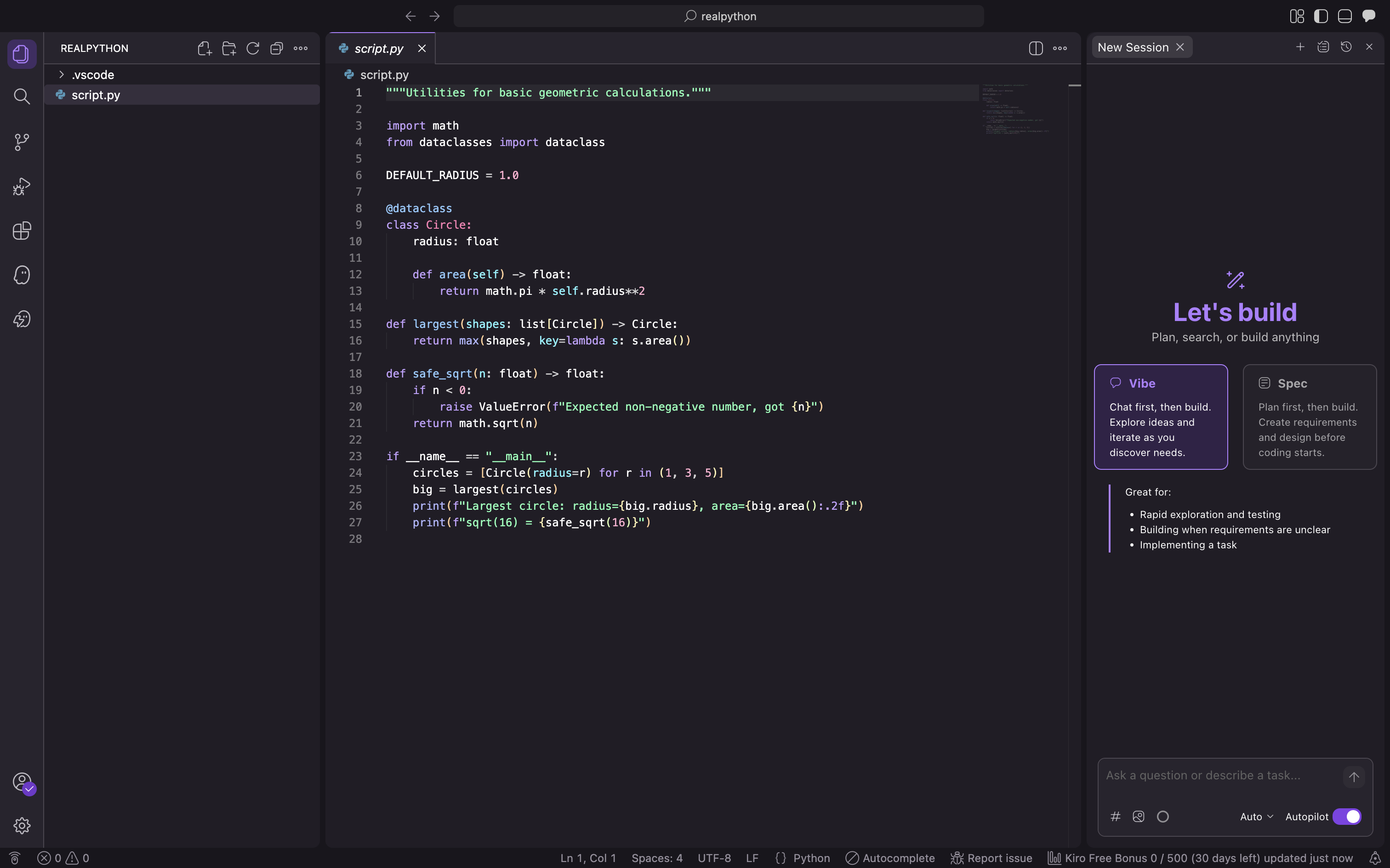 Kiro Editor Interface