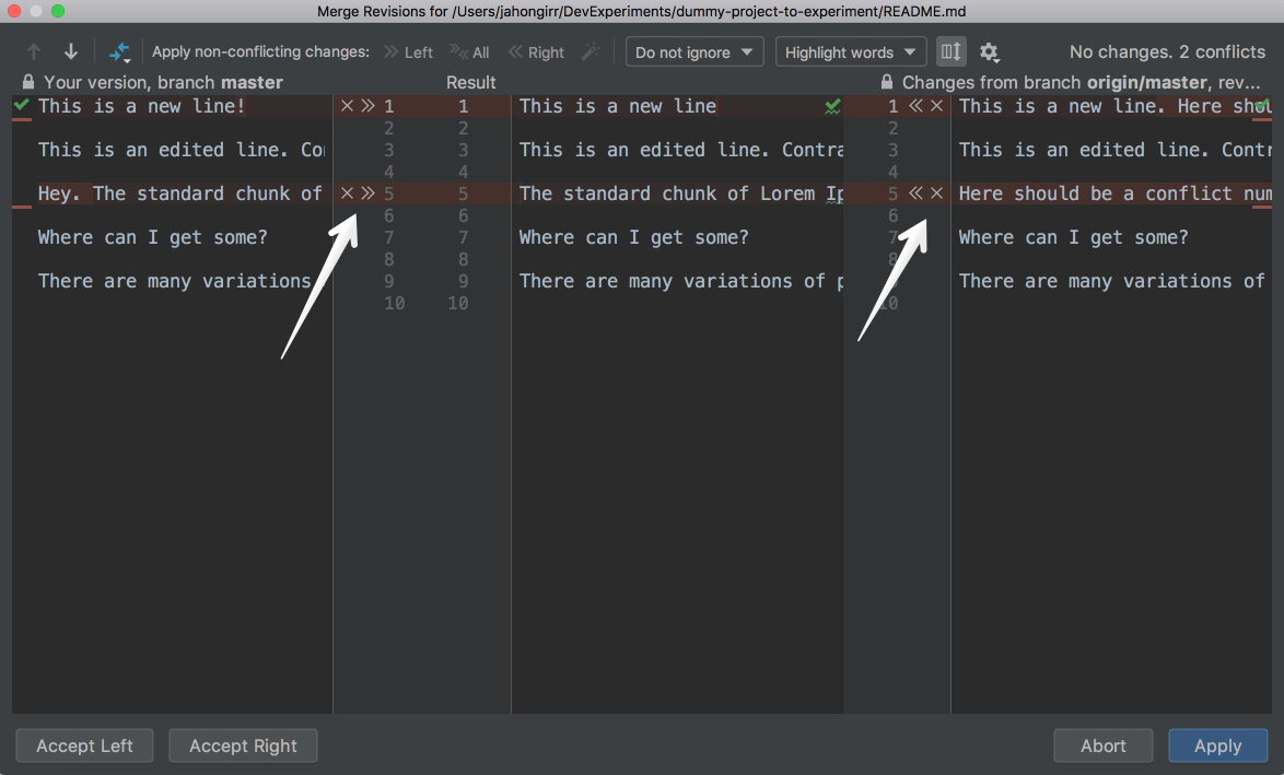 Conflict resolving windown in PyCharm