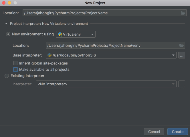 pycharm windows create project