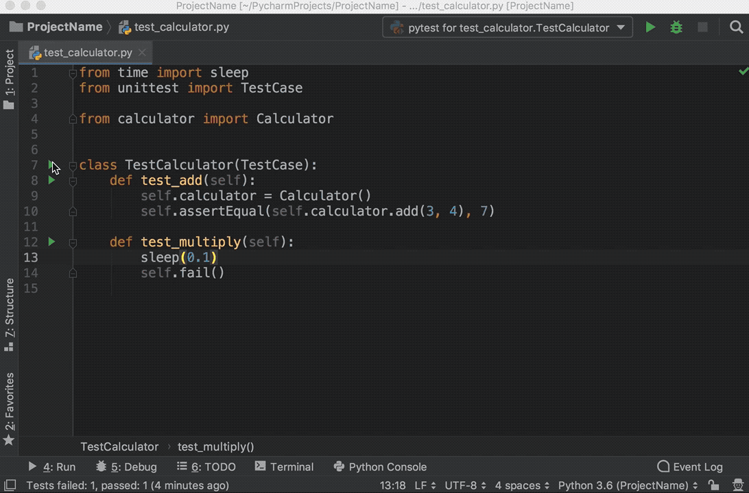 Running tests in PyCharm