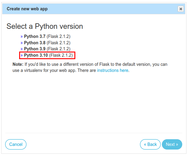 Select Python Version in PythonAnywhere