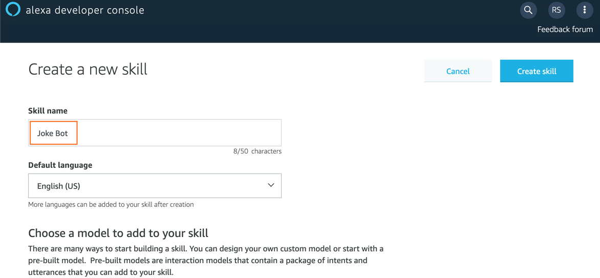 Creating a new Alexa Skill