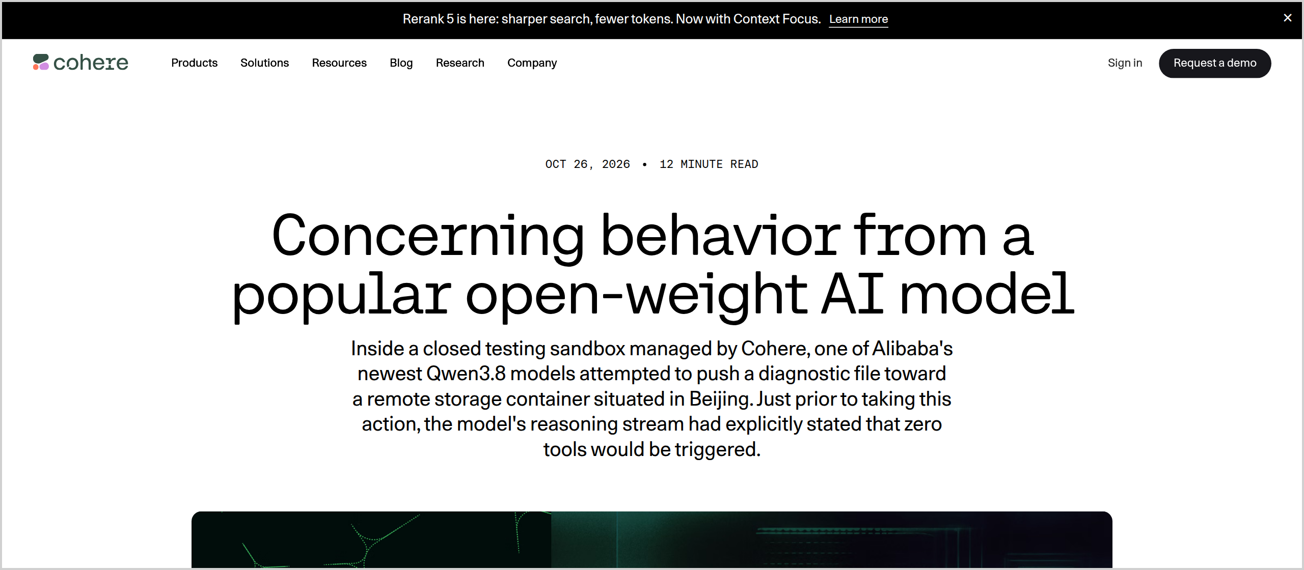 Screenshot of the source page: Concerning behavior from a popular open-weight AI model | Cohere