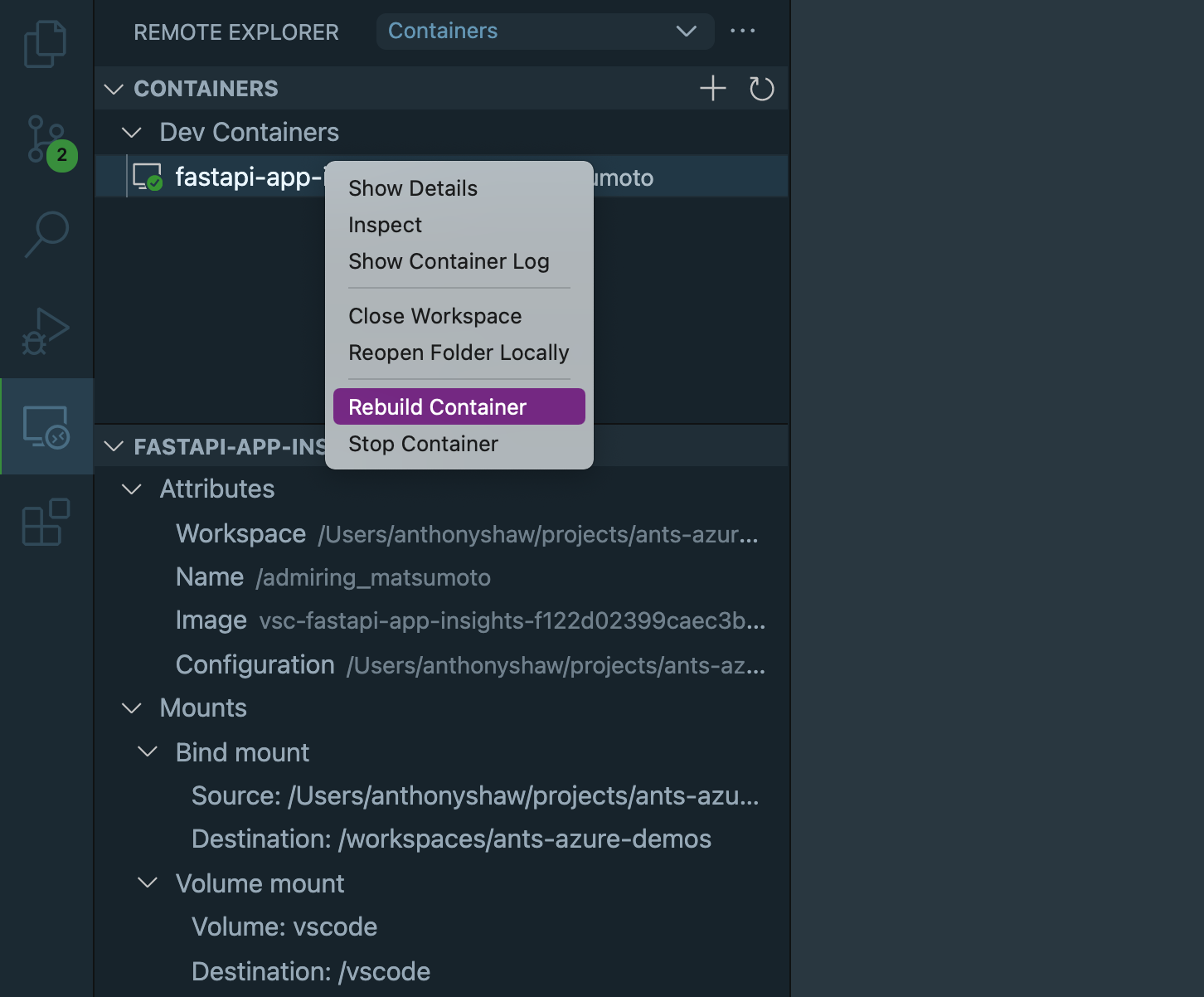 VS Code Rebuild Container