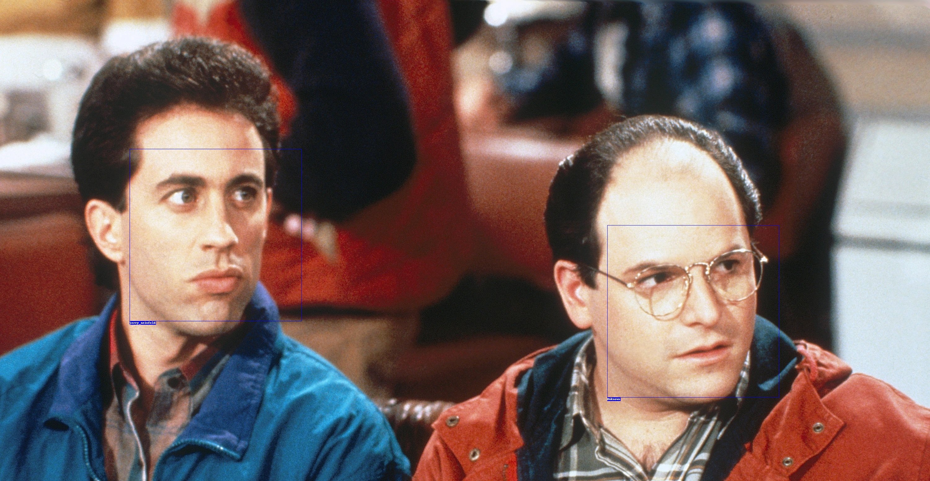 Two characters from the TV show Seinfeld, labeled by the face recognizer