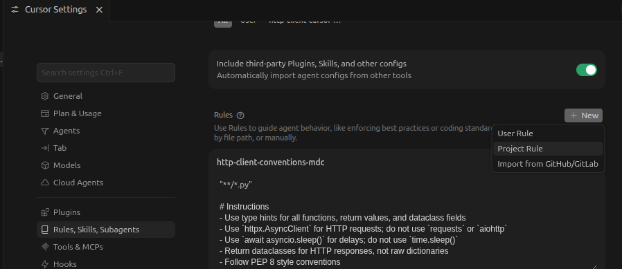 Image showing how to set up cursor rules