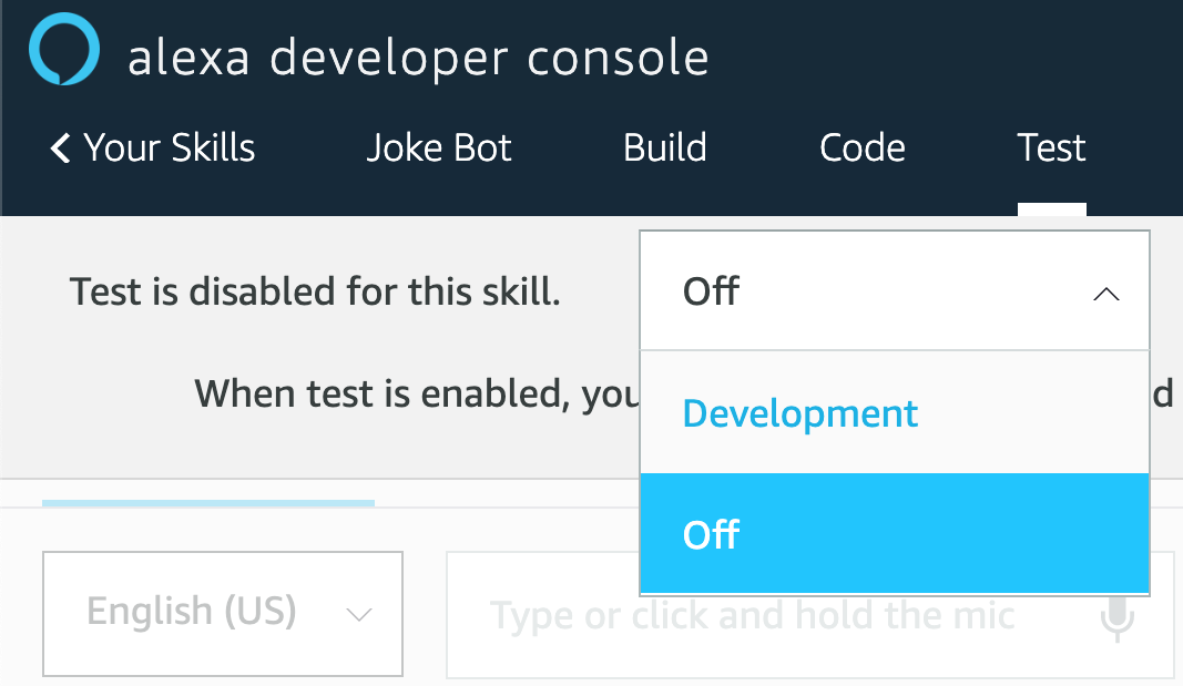 Alexa Developer Console Test Section