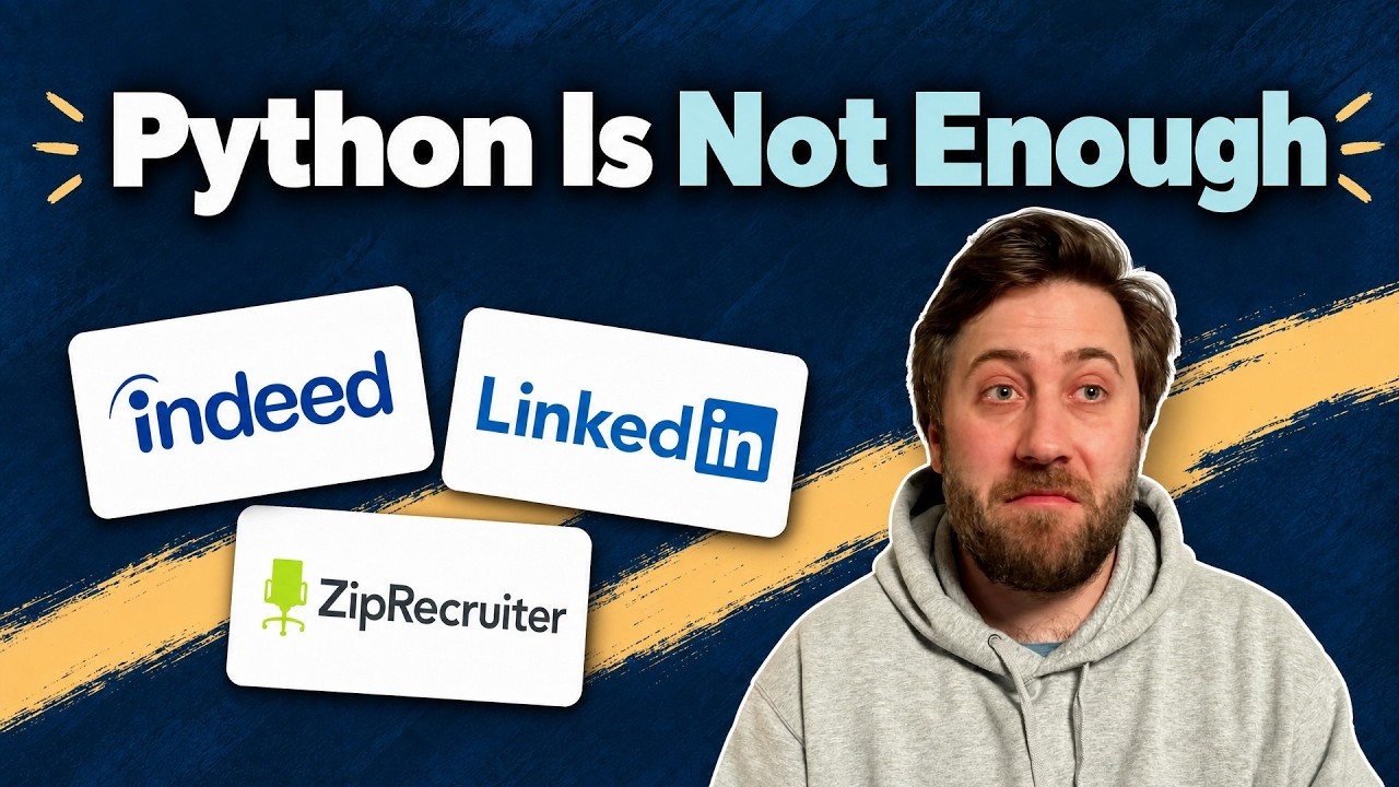 Philipp in a gray hoodie next to Indeed, LinkedIn, and ZipRecruiter logos under the headline "Python Is Not Enough"