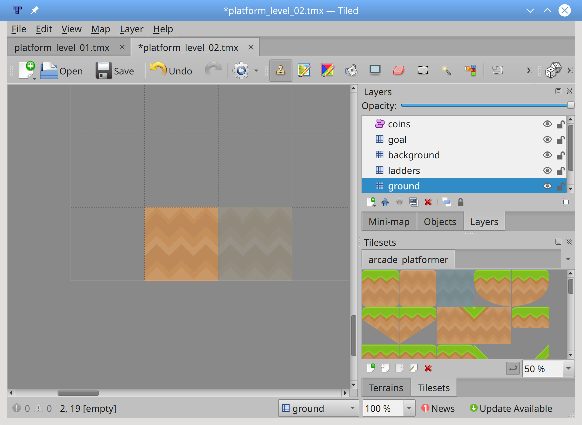 Setting the first ground tile in Tiled