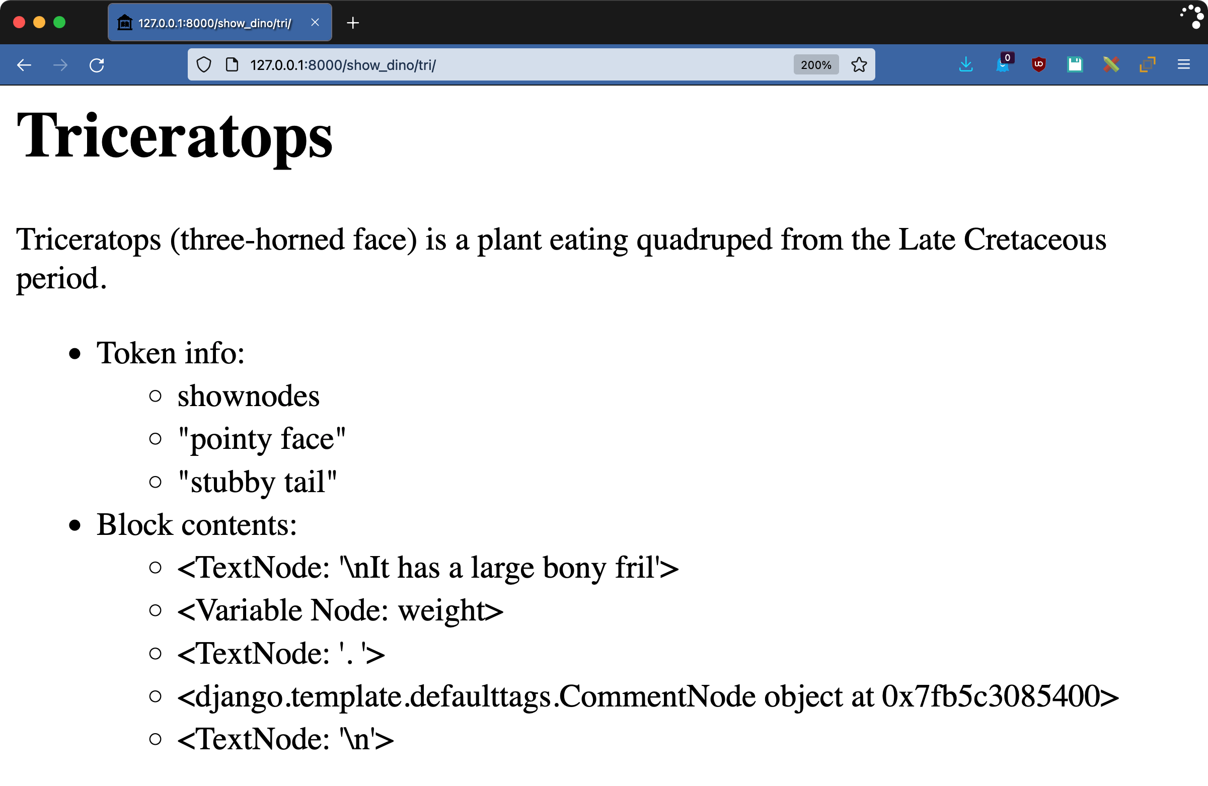 Result of a example template with shownodes tag