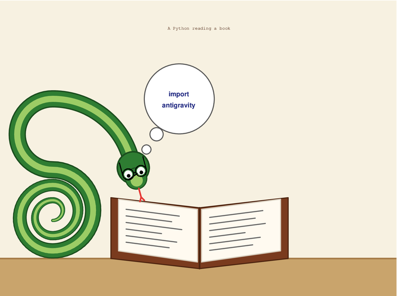A python reading a book, drawn with Python's turtle module by Claude Fable 5.1.
