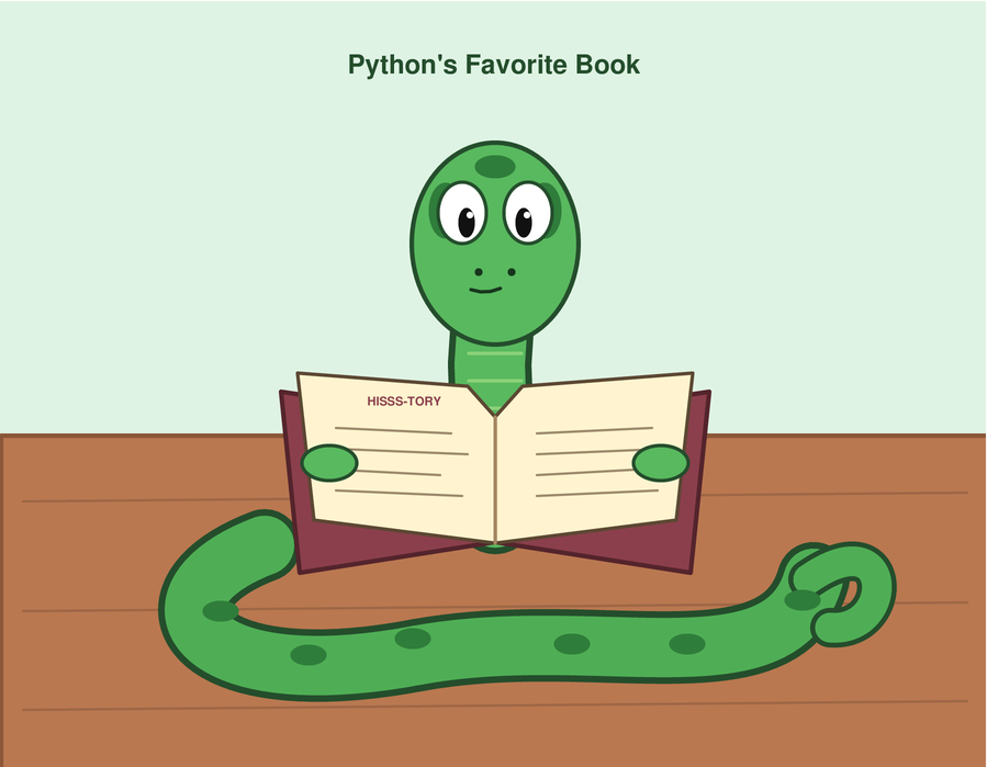 A python reading a book, drawn by GPT-5.6 Sol