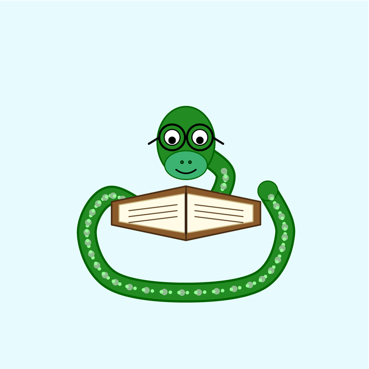 A python reading a book, drawn by Qwen3.8 Flash