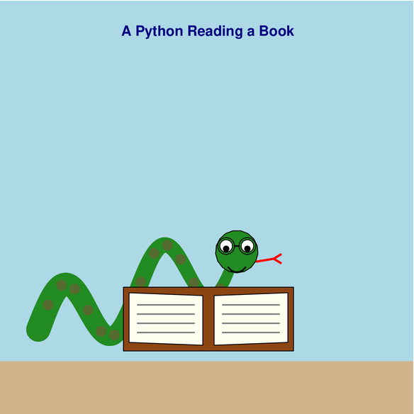 A python reading a book, drawn by Claude Haiku 5.5