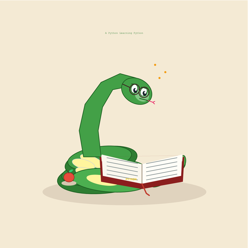 A python reading a book, drawn by Gemini 3.8 Flash