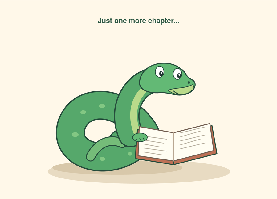 A python reading a book, drawn by GPT-6 Sol